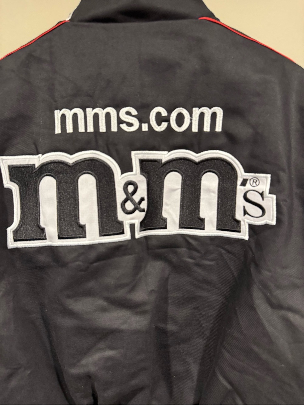 M&M'S inspired Black Bomber Nascar denim Jacket w Character Patches image 7